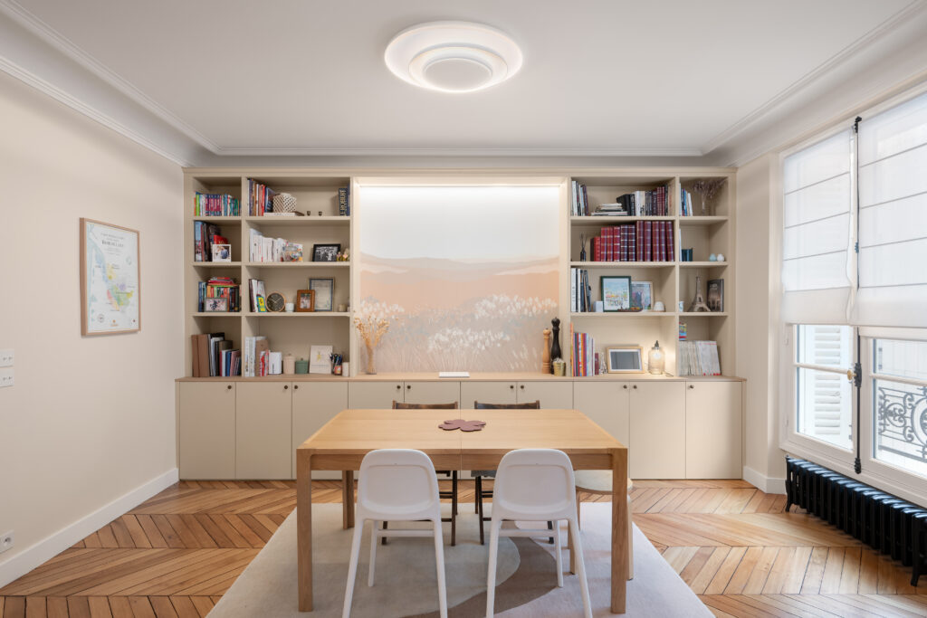 3 renovation salle a manger paris bibliotheque sur mesure